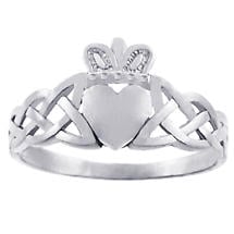 Alternate image for Claddagh Ring - Ladies White Gold Claddagh Ring with Trinity Knot Band