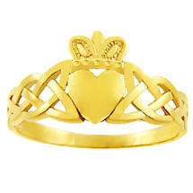 SALE | Claddagh Ring - Ladies Yellow Gold Claddagh Ring with Trinity Knot Band Product Image