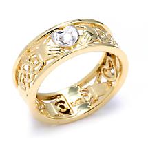 Claddagh Ring - Two-Tone Gold Diamond Claddagh Wedding Band with Celtic Knot Product Image
