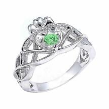 Alternate image for Claddagh Ring - White Gold Claddagh Knot Engagement Ring with Green CZ