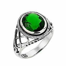 Celtic Ring - Sterling Silver Trinity Knot Emerald Stone Ring Product Image