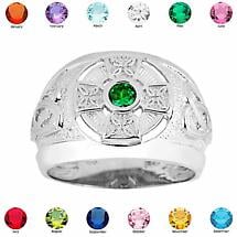 Celtic Ring - Men's Sterling Silver Celtic Birthstone CZ Ring Product Image
