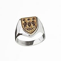 Alternate image for Irish Ring - Coat of Arms Sterling Silver and 10k Gold Mens Heavy Shield Heraldic Ring