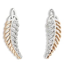 Alternate image for Jean Butler Jewelry - Sterling Silver with 18k Rose Gold Plate CZ Feather Trinity Knot Irish Earrings