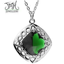 Irish Necklace - Sterling Silver Green Quartz Cable Celtic Weave Pendant Product Image