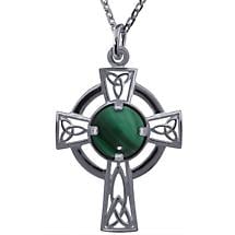 Alternate image for Irish Necklace - Sterling Silver Malachite Openwork Celtic Cross Pendant