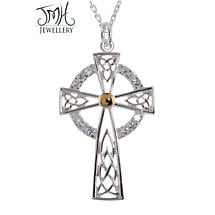 Alternate image for Irish Necklaces - Sterling Silver with White CZ Stones High Cross Celtic Pendant