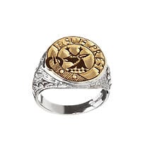 Celtic Ring - Coat of Arms Sterling Sterling Silver and 10k Gold Ladies Solid Scottish Clan Ring Product Image