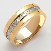 Irish Wedding Ring - Men's White Gold With Yellow Gold Rims Claddagh Wedding Band Product Image