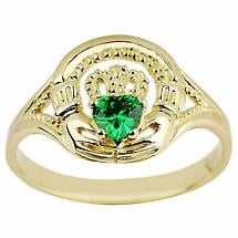 Alternate image for Claddagh Ring - Ladies Yellow Gold Claddagh Ring with Emerald