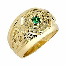 Celtic Ring - Men's Yellow Gold Celtic Ring with Emerald Product Image