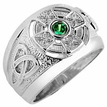 Alternate image for Celtic Ring - Men's White Gold Celtic Ring with Emerald