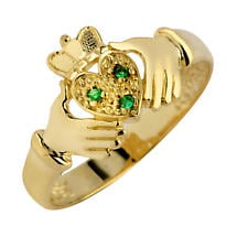 Alternate image for Claddagh Ring - Ladies Yellow Gold Claddagh Ring with Emeralds