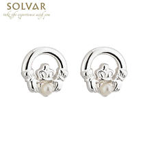 Alternate image for First Communion Silver Plated Claddagh Earrings with Pearl Center