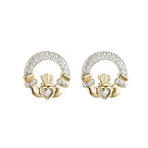 Alternate image for Claddagh Earrings - 14k Gold with Diamonds Claddagh Stud Earrings