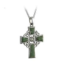 Alternate image for Celtic Pendant - Sterling Silver and Connemara Marble Celtic Cross Pendant with Chain