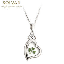 Alternate image for Irish Necklace - Real Shamrock Heart Pendant with Chain