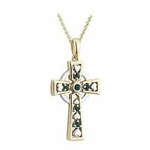 Alternate image for Celtic Cross Necklace - 14k Gold with Emeralds Celtic Cross Pendant