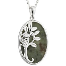 Alternate image for Irish Necklace | Sterling Silver Connemara Marble Celtic Tree of Life Green Pendant