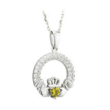 Alternate image for Irish Necklace - Claddagh Birthstone Crystal Pendant