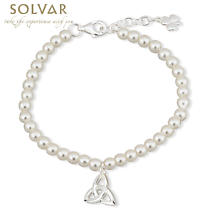 Alternate image for First Communion Pearl Bracelet - Silver Plated with Trinity Knot and Shamrock Charms