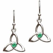 SALE | Trinity Knot Earrings - Sterling Silver Celtic Trinity Knot with Green Stone Earrings Product Image