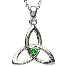 Alternate image for Trinity Knot Pendant - Sterling Silver Celtic Trinity Knot with Green Stone Pendant with Chain