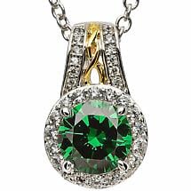 Alternate image for Irish Necklace - Sterling Silver Green CZ Halo Pendant