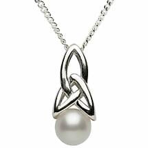 Alternate image for Trinity Knot Pendant - Sterling Silver Celtic Trinity Knot Pearl Pendant with Chain