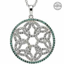 Alternate image for Trinity Knot Necklace - Sterling Silver Trinity Knot Circle Pendant Encrusted with Emerald Swarovski Crystals