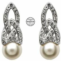 Alternate image for Celtic Earrings - Sterling Silver Celtic Pearl Earrings Adorned by Swarovski Crystals