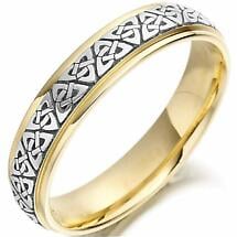 Trinity Knot Wedding Ring - Ladies Two Tone Trinity Celtic Knot Irish Wedding Band Product Image