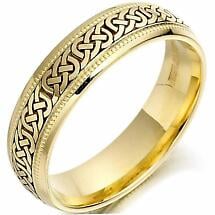 Irish Wedding Ring - Mens Gold Celtic Knots Beaded Wedding Band Product Image