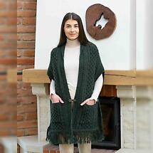 SALE | Irish Shawl | Ladies Merino Wool Aran Knit Shawl with Pockets Product Image