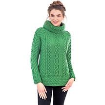 Alternate image for Irish Sweater | Merino Wool Aran Knit Cowl Neck Ladies Sweater