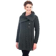 SALE | Irish Coat | Merino Wool Classic Aran Cable Knit Ladies Coat Product Image