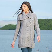 SALE | Irish Coat | Merino Wool Classic Aran Cable Knit Ladies Coat Product Image