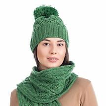 Irish Hat | Merino Wool Aran Cable Knit Ladies Bobble Hat Product Image