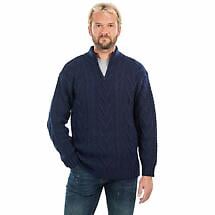 Irish Sweater | Merino Wool Aran Knit Zip Neck Fisherman Mens Sweater Product Image