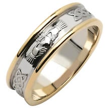 Irish Wedding Ring - Ladies 14k Two Tone Yellow & White Gold Claddagh Wedding Band Product Image