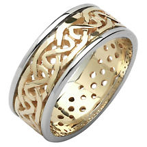 Alternate image for Irish Wedding Ring - Ladies Celtic Knot Pierced Sheelin Wedding Band Yellow Gold with White Gold Rims