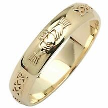 Irish Wedding Ring - Men's Narrow Claddagh Celtic Knot Corrib Wedding Band - Comfort Fit Product Image