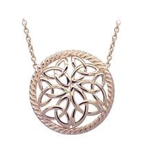 Alternate image for Irish Necklace | Rose Gold Plated Sterling Silver Trinity Knot Round Pendant