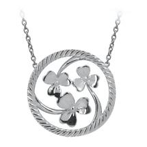 Alternate image for Irish Necklace | Rhodium Plated Sterling Silver Shamrock Round Pendant