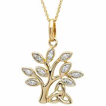 Alternate image for Irish Necklace | 14k  Gold Celtic Tree of Life Trinity Knot Diamond Pendant 