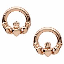 Irish Earrings | Sterling Silver Rose Gold Claddagh Stud Earrings Product Image