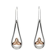 Irish Earrings | Sterling Silver Rose Gold Celtic Trinity Knot Drop Earrings Product Image