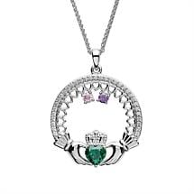 Alternate image for Claddagh Necklace | Mother's Family Birthstone Sterling Silver Pendant