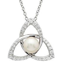 Alternate image for Irish Necklace | Sterling Silver Trinity Knot Crystal & Pearl Pendant