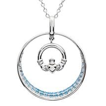 Alternate image for Irish Necklace | Sterling Silver & Aquamarine Claddagh Pendant